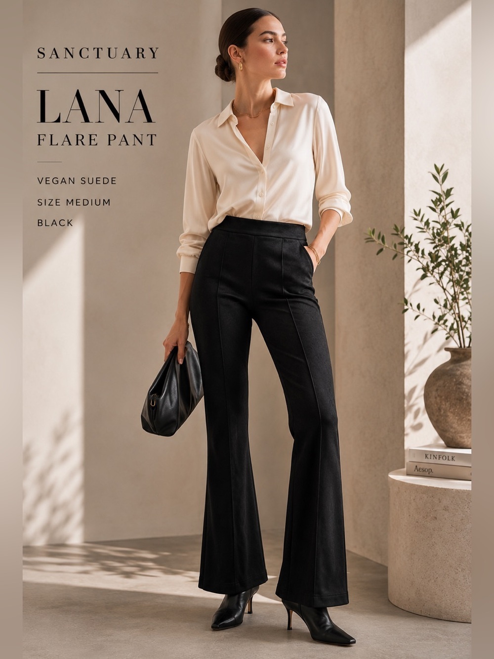 Sanctuary Lana Flare Pants Black Vegan Suede Pull On Trouser‎ M Anthropologie